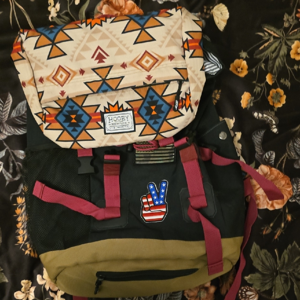 Hooey Geometric Pattern Backpack in Black and Tan